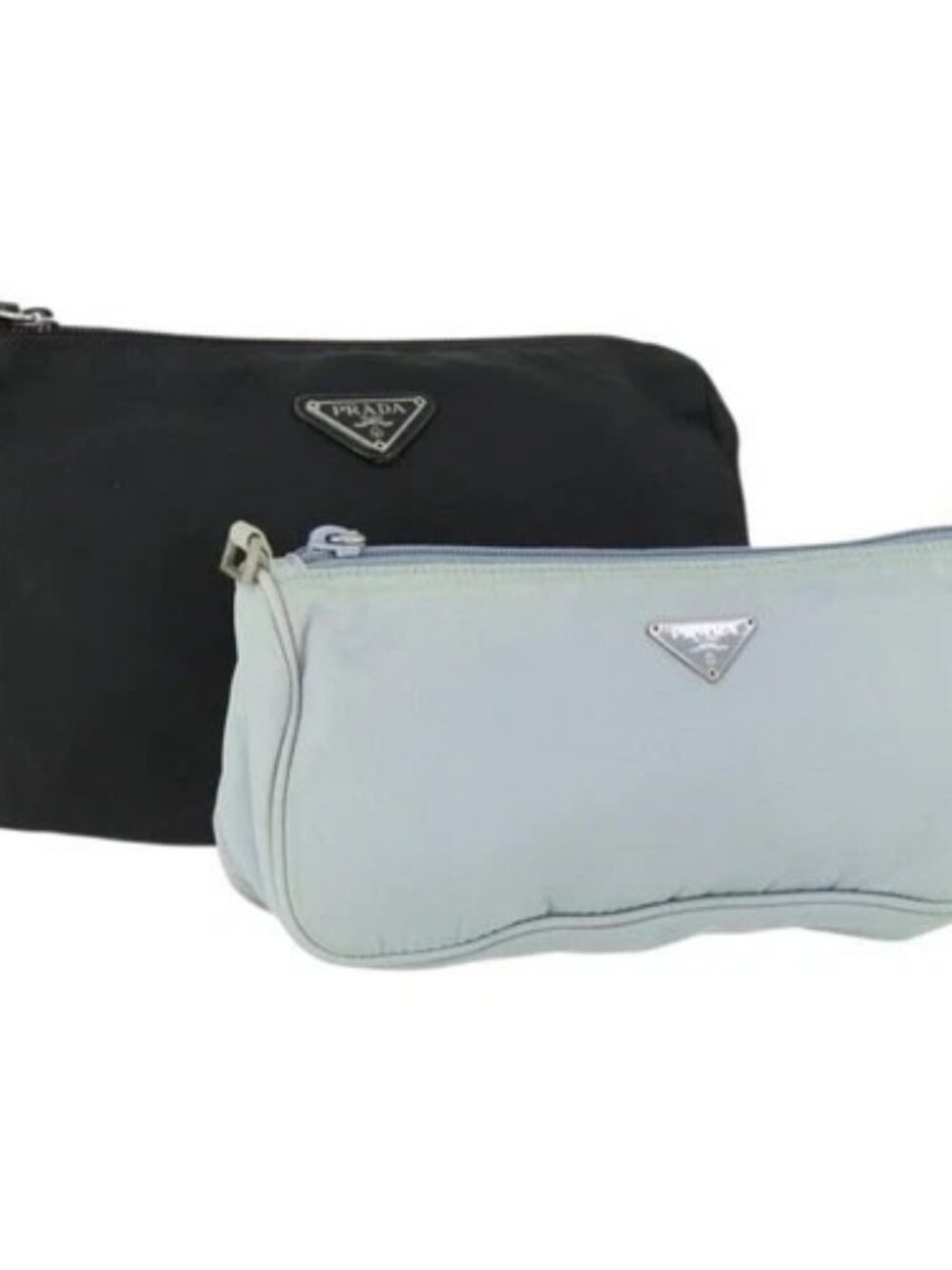 PRADA Pouch Nylon 2 Set Blue Black Auth bs33353